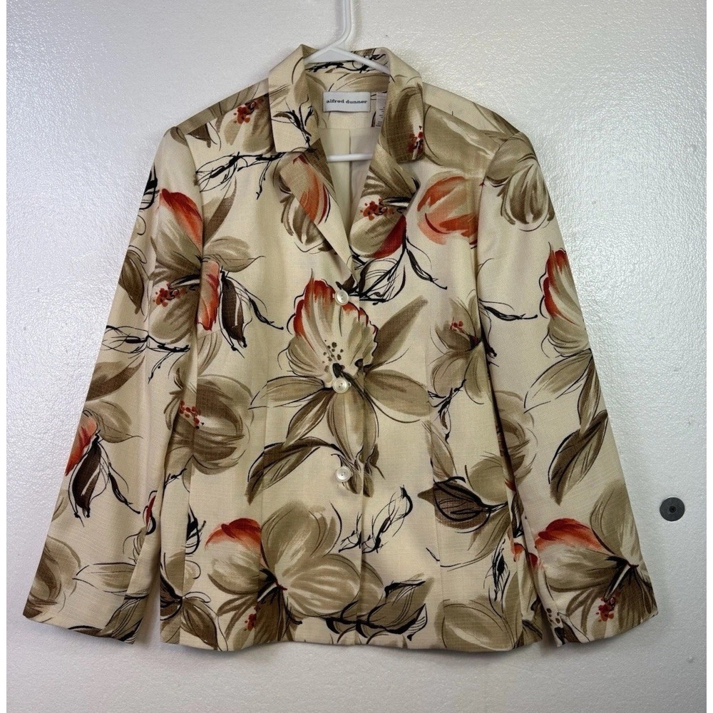 Alfred Dunner Dress Jacket Sz 14 Tropical Floral Cottagecore Career Church